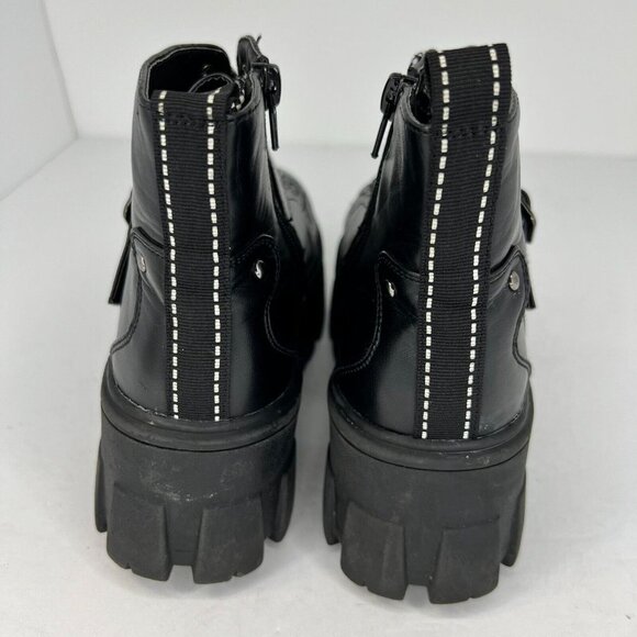 Forever 21 Womens Black Chunky Platform Boots LaceUp RoundToe BlockHeel Size 6 - Picture 5 of 9